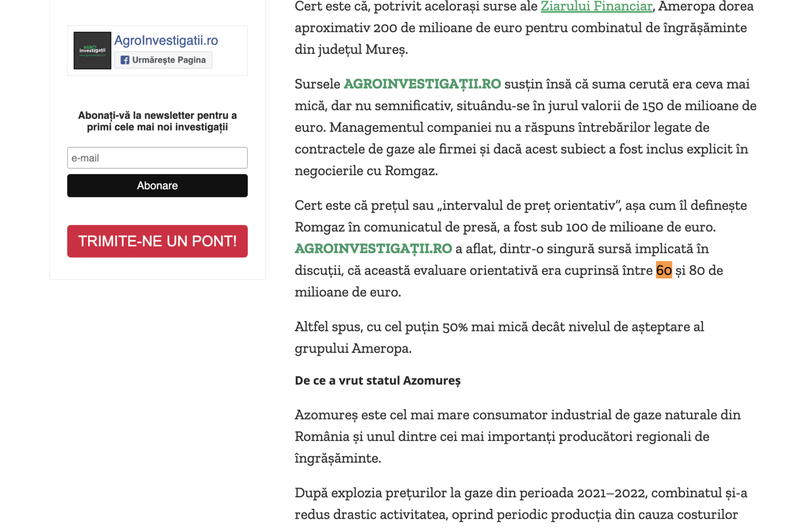 Captură din articolul Agroinvestigatii.ro